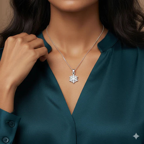 Giva Silver Snowflake Pendant With Box Chain