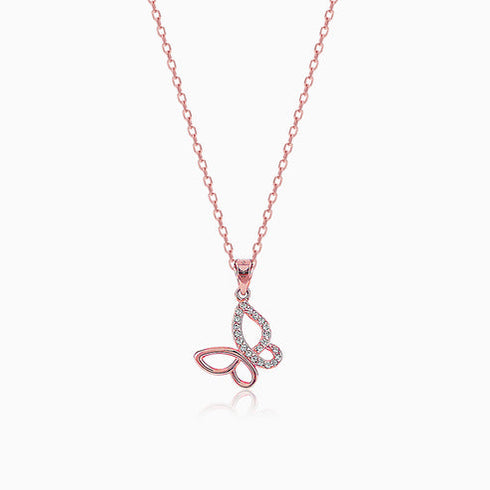 Giva Rose Gold Zircon-Studded Butterfly Pendant With Link Chain