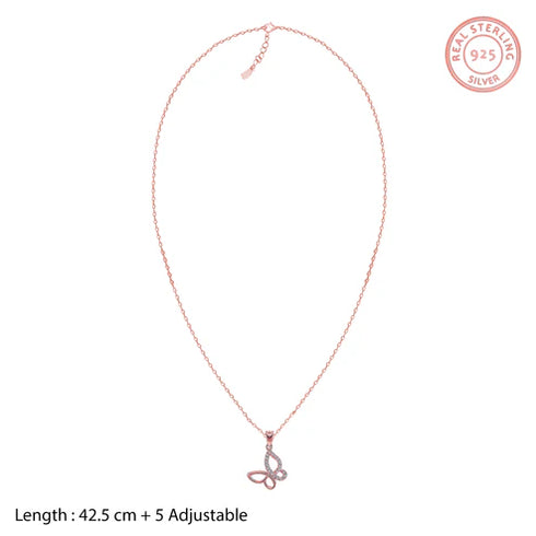 Giva Rose Gold Zircon-Studded Butterfly Pendant With Link Chain