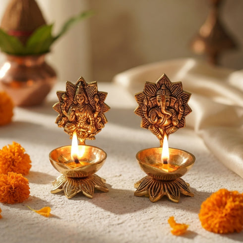 Brass Lakshmi - Ganesh Diya Set