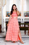 Miravan Womens Peach Animal Print Round Neck Top With Side Slit Skirt Co Ord Set
