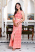 Miravan Womens Peach Animal Print Round Neck Top With Side Slit Skirt Co Ord Set