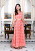 Miravan Womens Peach Animal Print Round Neck Top With Side Slit Skirt Co Ord Set