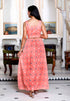 Miravan Womens Peach Animal Print Round Neck Top With Side Slit Skirt Co Ord Set