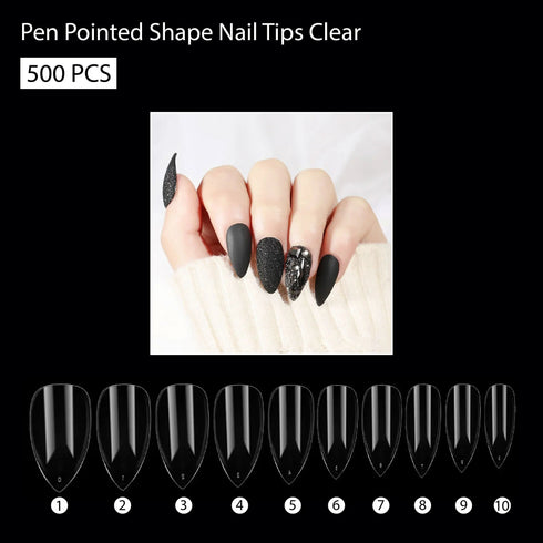 Shills Professional PKT 500pcs Pen Pointed Shape Nail Tips Natural