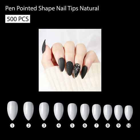 Shills Professional PKT 500pcs Pen Pointed Shape Nail Tips Natural