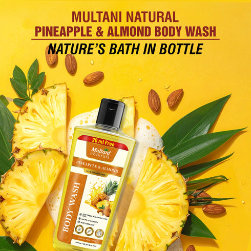 Multani Pharmaceuticals Limited Multani Naturals Pineapple & Almond Body Wash For Fresh & Glowing Skin Feel Helps to Hydrate Nurtures Skin