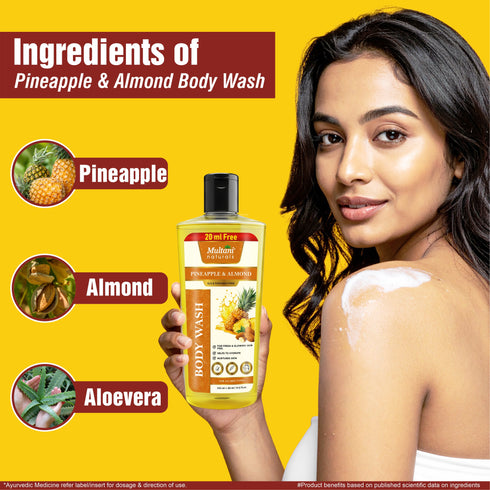 Multani Pharmaceuticals Limited Multani Naturals Pineapple & Almond Body Wash For Fresh & Glowing Skin Feel Helps to Hydrate Nurtures Skin