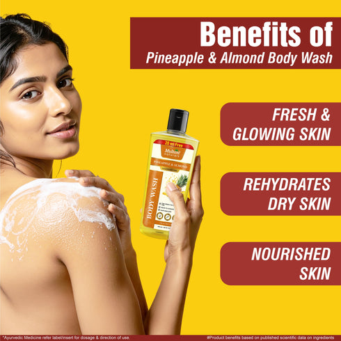 Multani Pharmaceuticals Limited Multani Naturals Pineapple & Almond Body Wash For Fresh & Glowing Skin Feel Helps to Hydrate Nurtures Skin