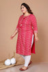 Miravan Womens Plus Size Pink Bandhani Pakistani Straight Kurti