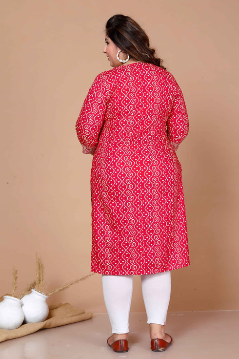 Miravan Womens Plus Size Pink Bandhani Pakistani Straight Kurti