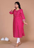 Miravan Womens Pink Bandhani Printed Embroidered Straight Kurti
