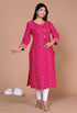 Miravan Womens Pink Bandhani Printed Embroidered Straight Kurti