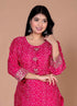 Miravan Womens Pink Bandhani Printed Embroidered Straight Kurti