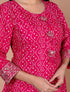 Miravan Womens Pink Bandhani Printed Embroidered Straight Kurti