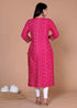 Miravan Womens Pink Bandhani Printed Embroidered Straight Kurti