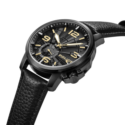 Police Quartz Analog Black Dial Black Leather Strap Watch For Men