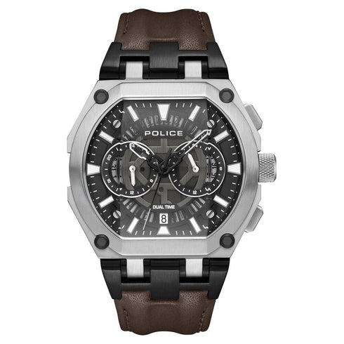 Police Multifunction Black Dial Leather Strap Watch For Men