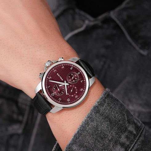 Police Quartz Multifunction Maroon dial Leather Strap Watch for Men