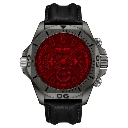 Police Quartz Multifunction Black Leather Strap for Men