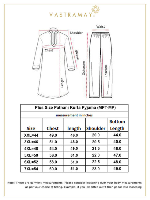 Vastramay Men's Plus Size Blue Cotton Blend Pathani Set
