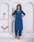 Miravan Womens Blue Straight Kurta with Palazzo Set