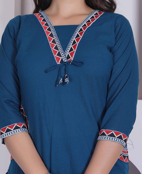 Miravan Womens Blue Straight Kurta with Palazzo Set