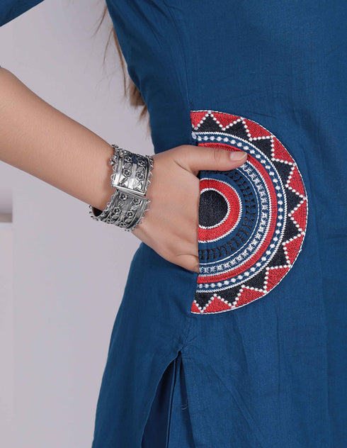 Miravan Womens Blue Straight Kurta with Palazzo Set