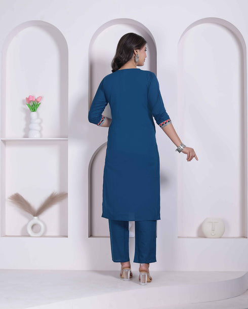 Miravan Womens Blue Straight Kurta with Palazzo Set