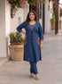 Miravan Womens Plus Size Blue Straight Kurta with Palazzo Set