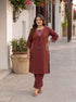 Miravan Womens Plus Size Brown Straight Kurta Set