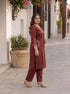 Miravan Womens Plus Size Brown Straight Kurta Set