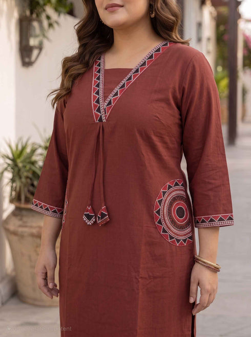 Miravan Womens Plus Size Brown Straight Kurta Set