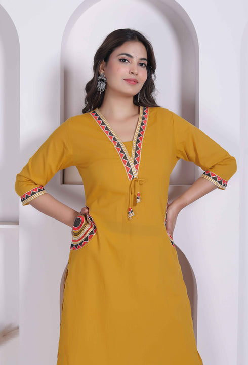 Miravan Womens Yellow Kurta and Palazzo Set