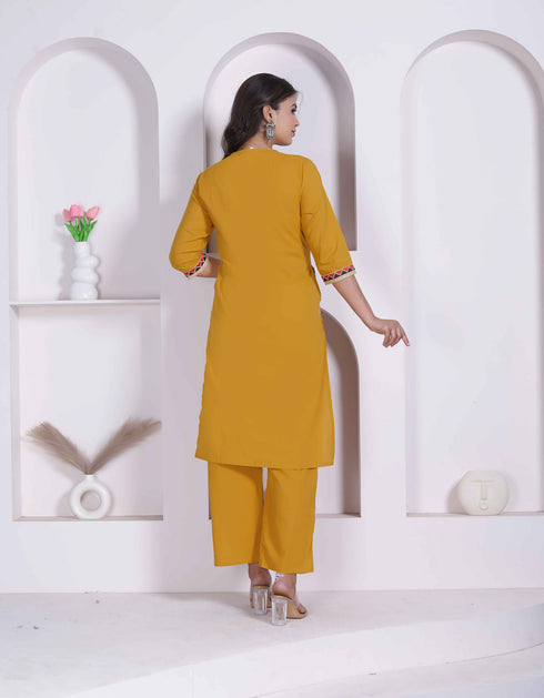 Miravan Womens Yellow Kurta and Palazzo Set