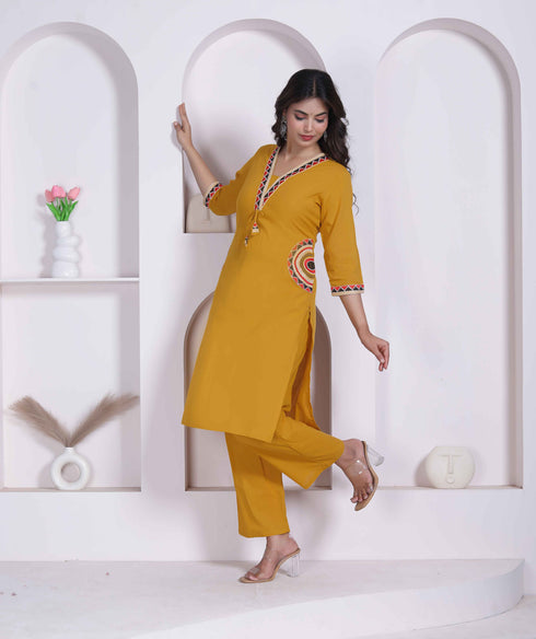 Miravan Womens Yellow Kurta and Palazzo Set