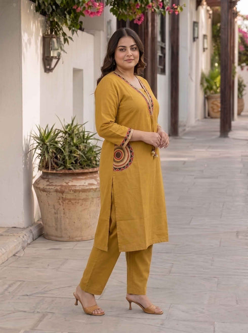 Miravan Womens Plus Size Yellow Kurta and Palazzo Set