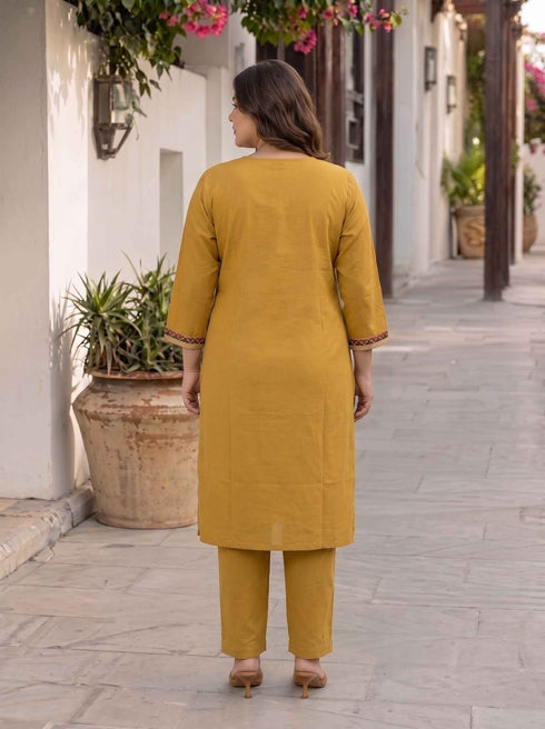 Miravan Womens Plus Size Yellow Kurta and Palazzo Set