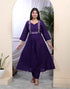 Miravan Womens Purple Embroidered Sweetheart Neck and Accordion Pleated Solid A Line Kurta And Palazzo Set