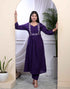 Miravan Womens Purple Embroidered Sweetheart Neck and Accordion Pleated Solid A Line Kurta And Palazzo Set