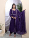 Miravan Womens Cotton Purple A Line Kurta With Embroidered Neck And Palazzo With Embroidered Dupatta Set
