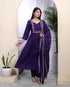 Miravan Womens Cotton Purple A Line Kurta With Embroidered Neck And Palazzo With Embroidered Dupatta Set