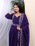 Miravan Womens Cotton Purple A Line Kurta With Embroidered Neck And Palazzo With Embroidered Dupatta Set