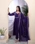Miravan Womens Cotton Purple A Line Kurta With Embroidered Neck And Palazzo With Embroidered Dupatta Set