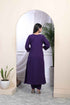 Miravan Womens Cotton Purple A Line Kurta With Embroidered Neck And Palazzo With Embroidered Dupatta Set