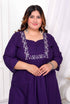 Miravan Womens Plus Size Purple Embroidered Sweetheart Neck and Accordion Pleated Solid A Line Kurta And Palazzo Set
