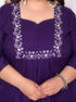 Miravan Womens Plus Size Purple Embroidered Sweetheart Neck and Accordion Pleated Solid A Line Kurta And Palazzo Set