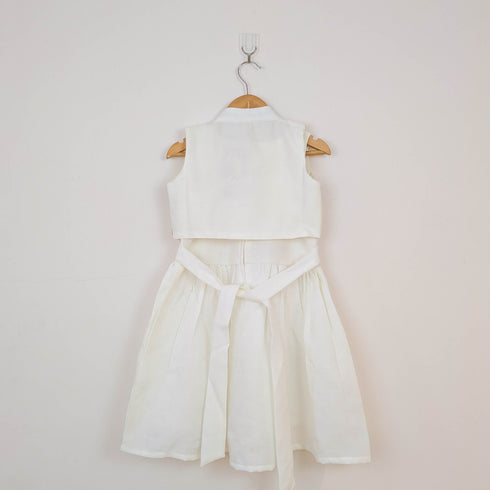 Bachpan kids wear Off-White Folk-Embroidered Dress & Waistcoat Vest Set