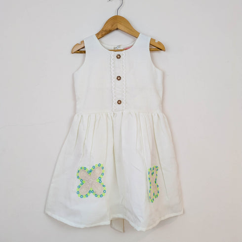 Bachpan kids wear Off-White Folk-Embroidered Dress & Waistcoat Vest Set