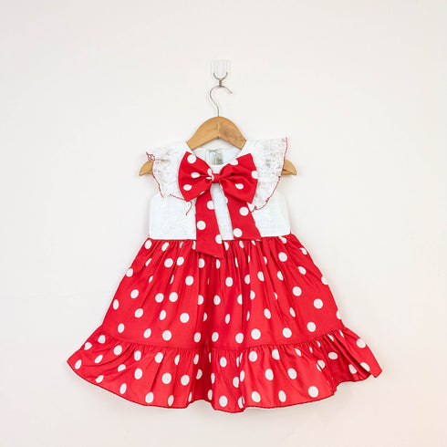 Bachpan kids wear Charming Red & White Polka Dot Flutter-Sleeve Dress